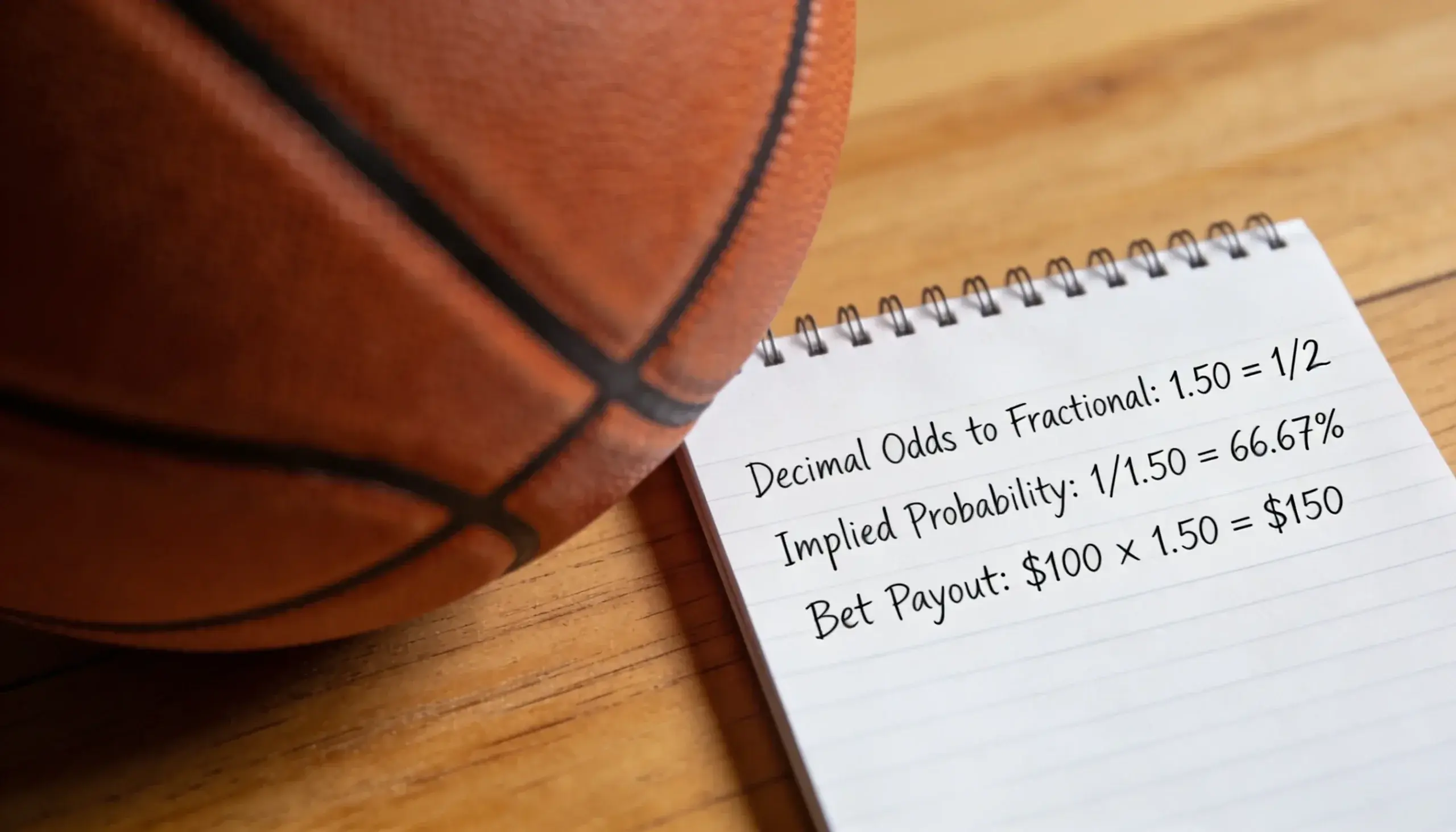 Decimal odds conversion chart for NBA betting with implied probability calculations