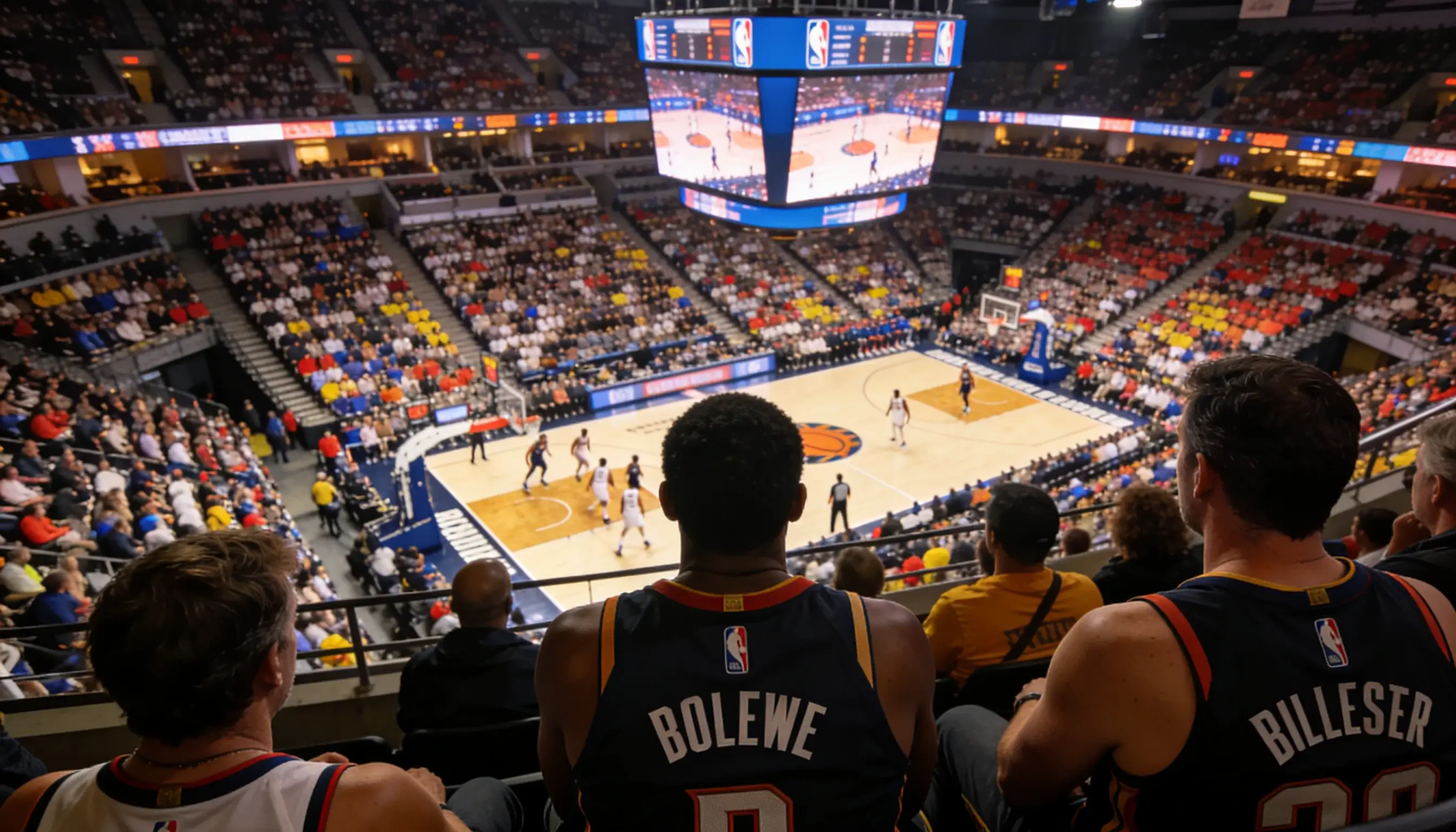 Packed NBA arena with thousands of fans during a regular season game, illustrating the scale of the basketball betting market